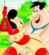 Master Fred Flintstone and his slavebabes. Submissive bitches try Fred Flintstone's cock and Stone Age sex toys