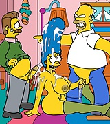 Homer Simpson and another guy fucks his wife Marge