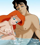 Eric fucks pretty Ariel on a hard rock in the sea. He splits cum over Ariel's tits.