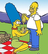 Hot milf marge exposes her big breast outdoors. Homer stuffs her cunt with his hard shaft.
