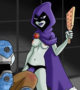 Raven gives Cyborg some spanking. Beastboy fucks a girl who gibes Robin a blowjob.