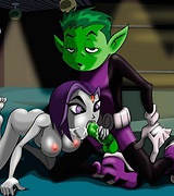 Teen Titan heroes going sex-crazy. Beastboy fuckes Raven in pussy and she takes his green cock in her mouth.