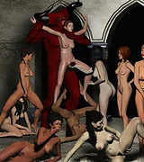 Lustful sexy babes with gorgeous bodies gathered in one hall only to be sacrificed to the red demon with monster cock. Beware of the horny robots which attack naked girls!