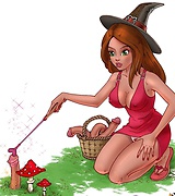 Red-haired witch using magic to satisfy herself