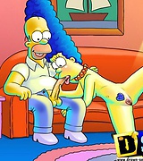 Marge Simpson with her heart-shaped hair on her pussy gives her hubby a hot blow job.